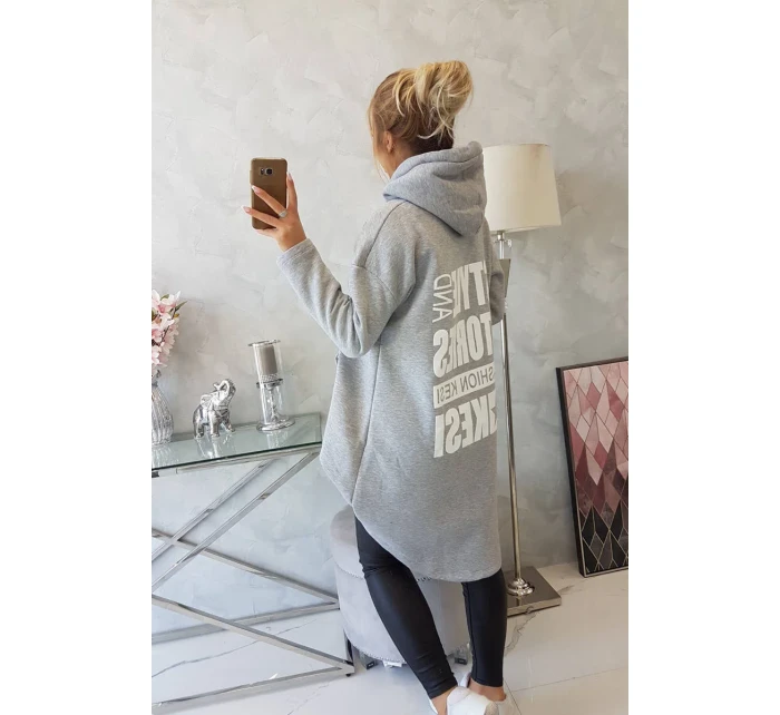 Zateplená mikina s dlouhými zády a kapucí šedá