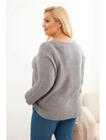 Dámský svetr plus size s lodičkovým výstřihem šedý Dámský svetr plus size s lodičkovým výstřihem šedý