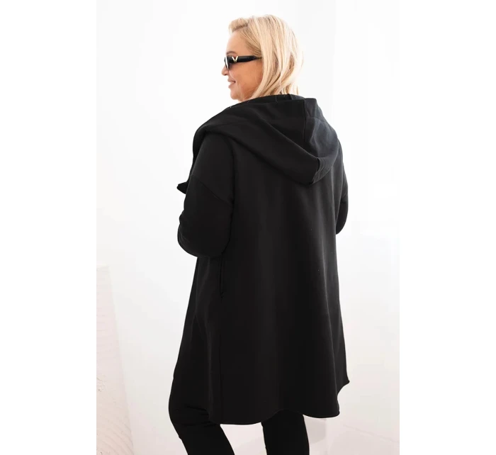 Dámská mikina Plus Size zateplená s kapucí a asymetrickým zipem černá Dámská mikina Plus Size zateplená s kapucí a asymetrickým zipem černá