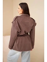 Dámský viskózový kabát s páskem a hnědý model 22294742 - K-Fashion