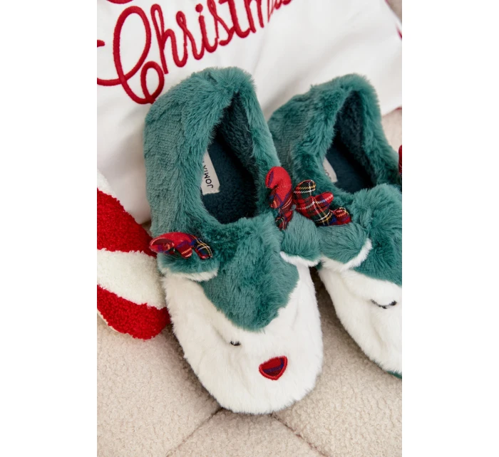 Vánoční dámské pantofle s motivem soba kožené zelené Orsella
