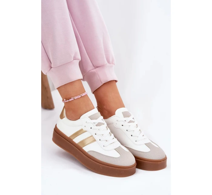 Dámské tenisky na platformě z eko kůže Elaraven – bílo-zlaté Dámské tenisky na platformě z eko kůže Elaraven – bílo-zlaté