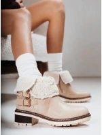 Dámské kozačky s ovčí kůží béžové FashionStreet ZY1249