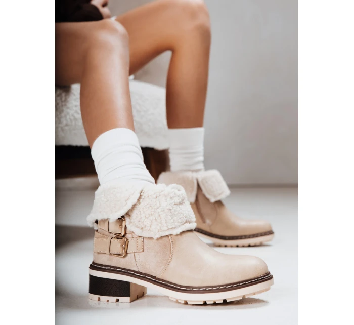 Dámské kozačky s ovčí kůží béžové FashionStreet ZY1249