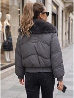 Dámská zimní prošívaná bunda s kožešinou, tmavě šedá, FashionStreet TY6010 Dámská zimní prošívaná bunda s kožešinou, tmavě šedá, FashionStreet TY6010