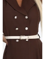 model 21232660 Elegantní midi košilka se zlatými knoflíky a páskem CHOCOLATE - numoco basic