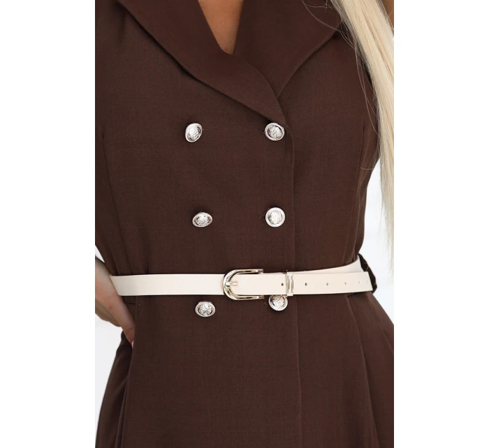 model 21232660 Elegantní midi košilka se zlatými knoflíky a páskem CHOCOLATE - numoco basic