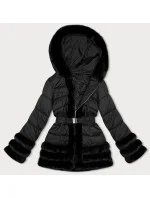 Černá prošívaná dámská bunda s kožešinou pro přechodné období model 21247248 - J.STYLE
