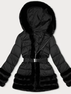 Černá prošívaná dámská bunda s kožešinou pro přechodné období model 21247248 - J.STYLE