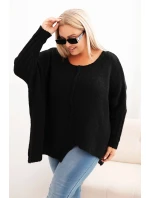 Svetr dámský Plus Size s model 21259042 volného střihu a rukávem 3/4 černý - K-Fashion