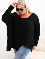 Svetr dámský Plus Size s akrylem volného střihu a rukávem 3/4 černý