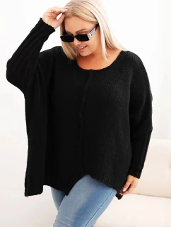 Svetr dámský Plus Size s model 21259042 volného střihu a rukávem 3/4 černý - K-Fashion