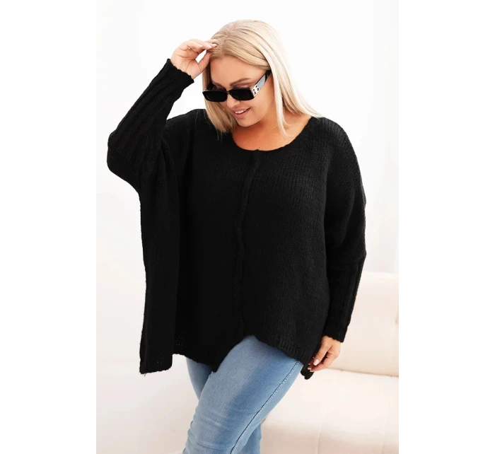 Svetr dámský Plus Size s model 21259042 volného střihu a rukávem 3/4 černý - K-Fashion