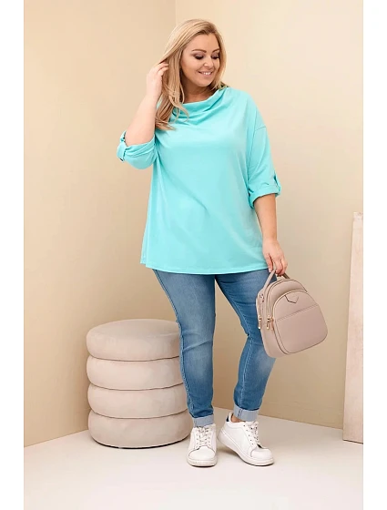 Dámská blůza Plus Size s bavlnou volného střihu s vodním výstřihem mátová Dámská blůza Plus Size s bavlnou volného střihu s vodním výstřihem mátová