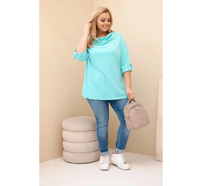 Dámská blůza Plus Size s bavlnou volného střihu s vodním výstřihem mátová