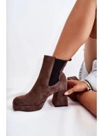 Semišové boty na masivním podpatku model 21593651 Brown - Laura Messi