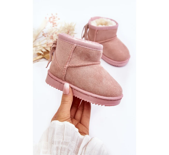 Dětské zateplené sněhule s mašlemi na špičce Růžové Mikyla