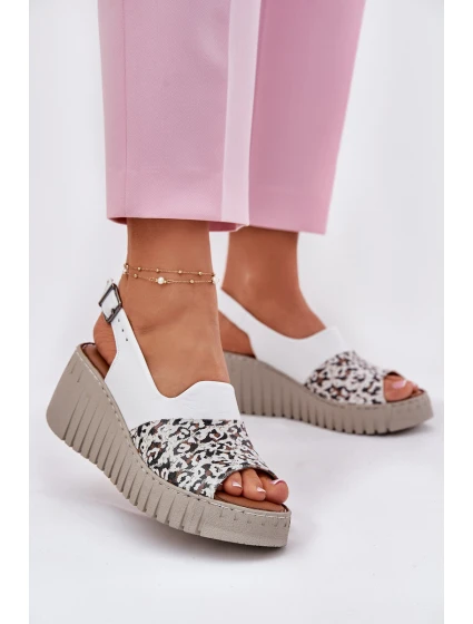 Dámské Sandály Z Přírodní Kůže Na Klínu Bílé model 21697709 - Artiker