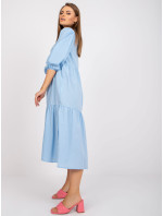 Bavlněné midi šaty RUE PARIS světle modré barvy s volánem