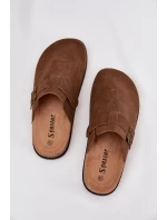 Dámské pantofle a chodaki na platformě s přezkou – hnědé Selio