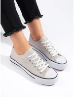 Exkluzívní tenisky šedo-stříbrné dámské bez podpatku Exkluzívní tenisky šedo-stříbrné dámské bez podpatku