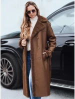 Dámský zimní kabát dlouhý hnědý kožený Dstreet model 21990801 - FashionStreet