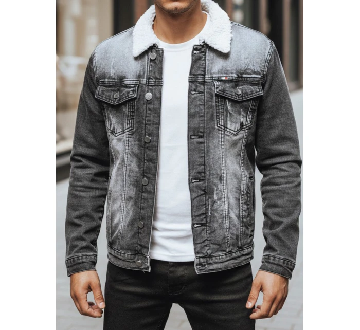 Pánská zateplená džínová bunda s ovčí kůží černá FashionStreet TX4230z