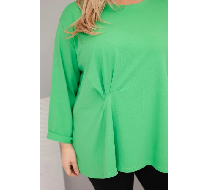 Dámská blůza plus size s bavlnou a dlouhým rukávem a nařasením světle zelená