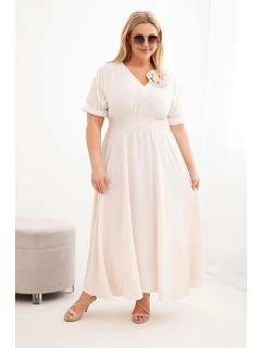 Dámské šaty Plus Size s výstřihem do V a řaseným pasem světle béžová