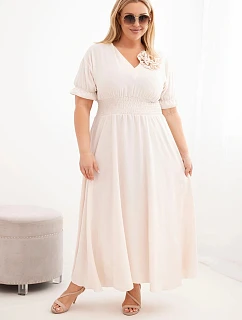 Dámské šaty Plus Size s výstřihem do V a řaseným pasem světle béžová