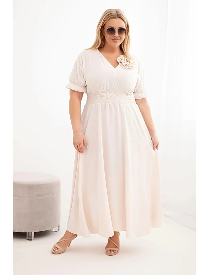 Dámské šaty Plus Size s výstřihem do V a řaseným pasem světle béžová