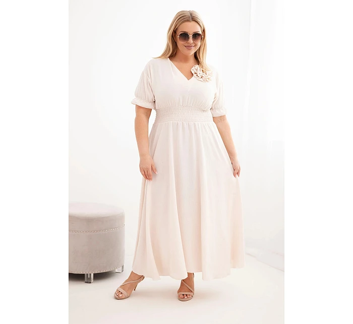 Dámské šaty Plus Size s výstřihem do V a řaseným pasem světle béžová