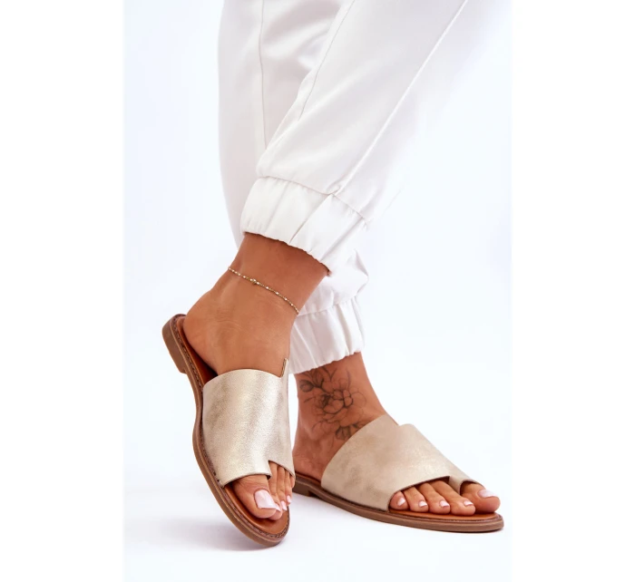 Dámské kožené žabky Světle zlatá model 21613209 - EVENTO Dámské kožené žabky Světle zlatá model 21613209 - EVENTO