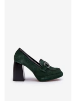 Kožené lodičky na masivním sloupku model 21657286 tmavě zelené - Laura Messi