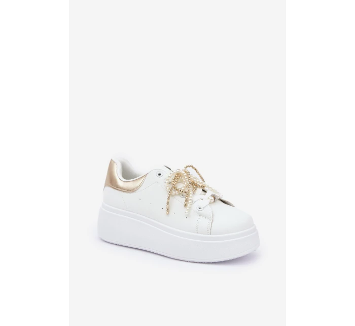 Dámské Tenisky Na Platformě S Ozdobami Bílo-Zlaté Lerissna Dámské Tenisky Na Platformě S Ozdobami Bílo-Zlaté Lerissna