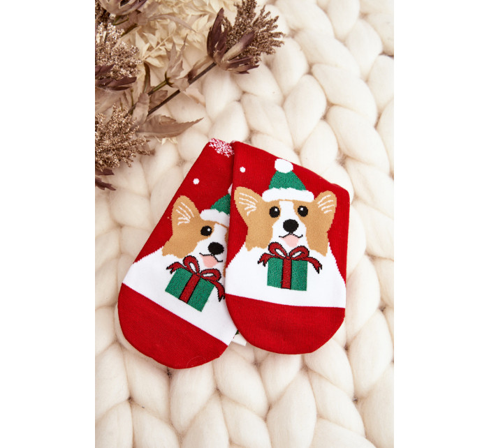 Dámské vánoční ponožky se psem, červené