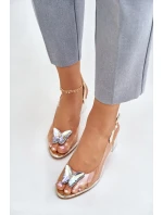 Transparentní Sandály S Motýlem Na Podpatku D&A Zlaté Transparentní Sandály S Motýlem Na Podpatku D&A Zlaté