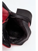 Kožené dámské boty Vinceza – červené, zateplené, na širokém podpatku Kožené dámské boty Vinceza – červené, zateplené, na širokém podpatku