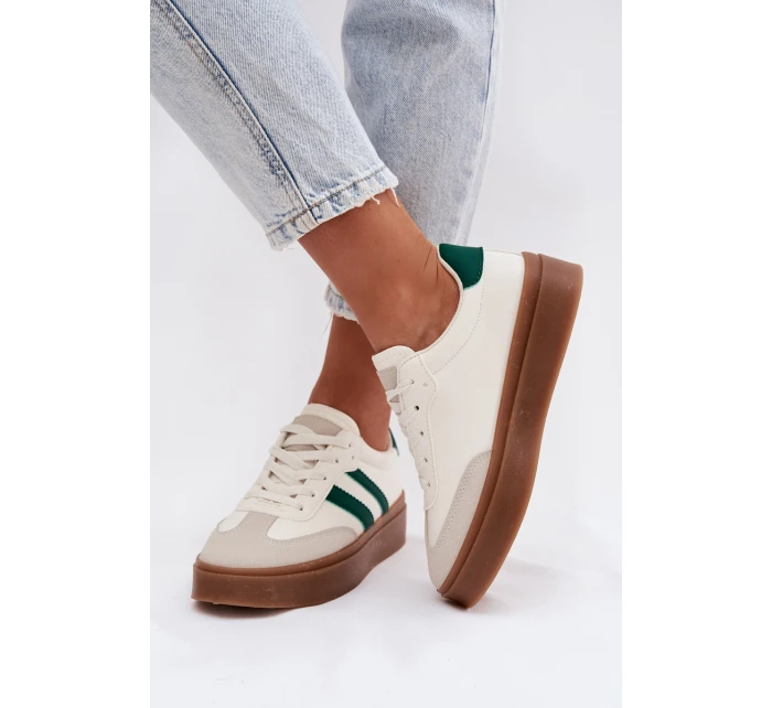 Dámské tenisky na platformě z eko kůže – bílo-zelené Elaraven Dámské tenisky na platformě z eko kůže – bílo-zelené Elaraven
