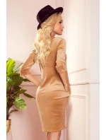 béžové dámské velurové šaty s kapsami model 21819766 - numoco