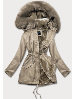 Béžová dámská zimní bunda s kožešinovou podšívkou (B550-46)