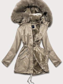 Béžová dámská zimní bunda s kožešinovou podšívkou (B550-46)