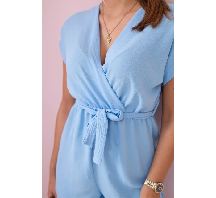 Krátký overal zavazovaný v pase modrý