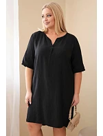 Dámské viskózové šaty Plus Size s krátkým rukávem a výstřihem do V černá