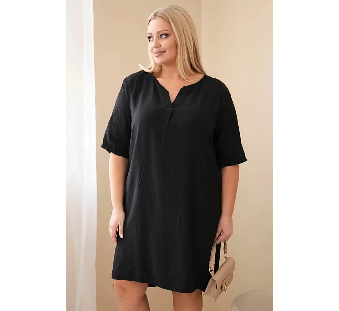 Dámské viskózové šaty Plus Size s krátkým rukávem a výstřihem do V černá