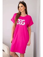 Dámské viskózové šaty s krátkým rukávem a ozdobným potiskem fuchsiová