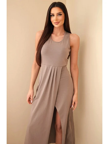 Dámské bavlněné midi šaty bez rukávů s nařasením fango