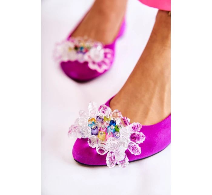 Semišové balerínky na  s zdobením tmavě růžovým Elena model 21589842 - Boto