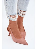 Dámské sandály na podpatku z imitace semiše Růžové Saria