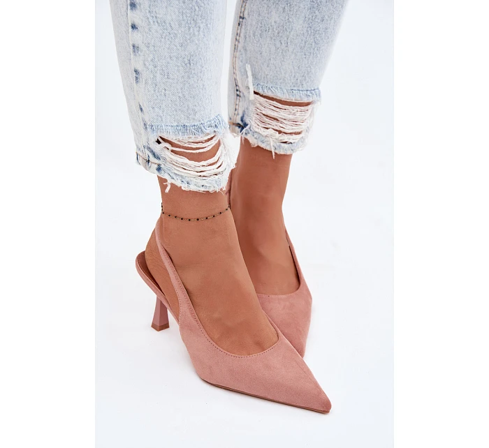 Dámské sandály na podpatku z imitace semiše Růžové Saria